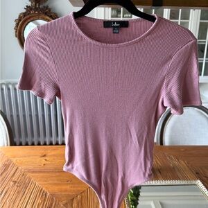 Lulu's Dusty Rose Ribbed Short-Sleeve Bodysuit